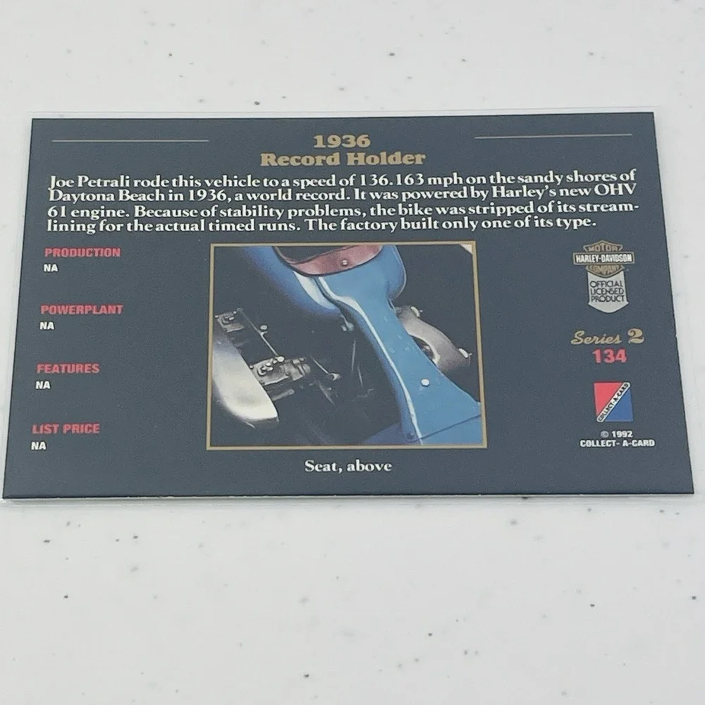 1992 Collect A Card Harley Davidson Series 2 1936 Record Holder Trading Card